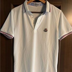 Moncler White Polo with Red and Blue Accents